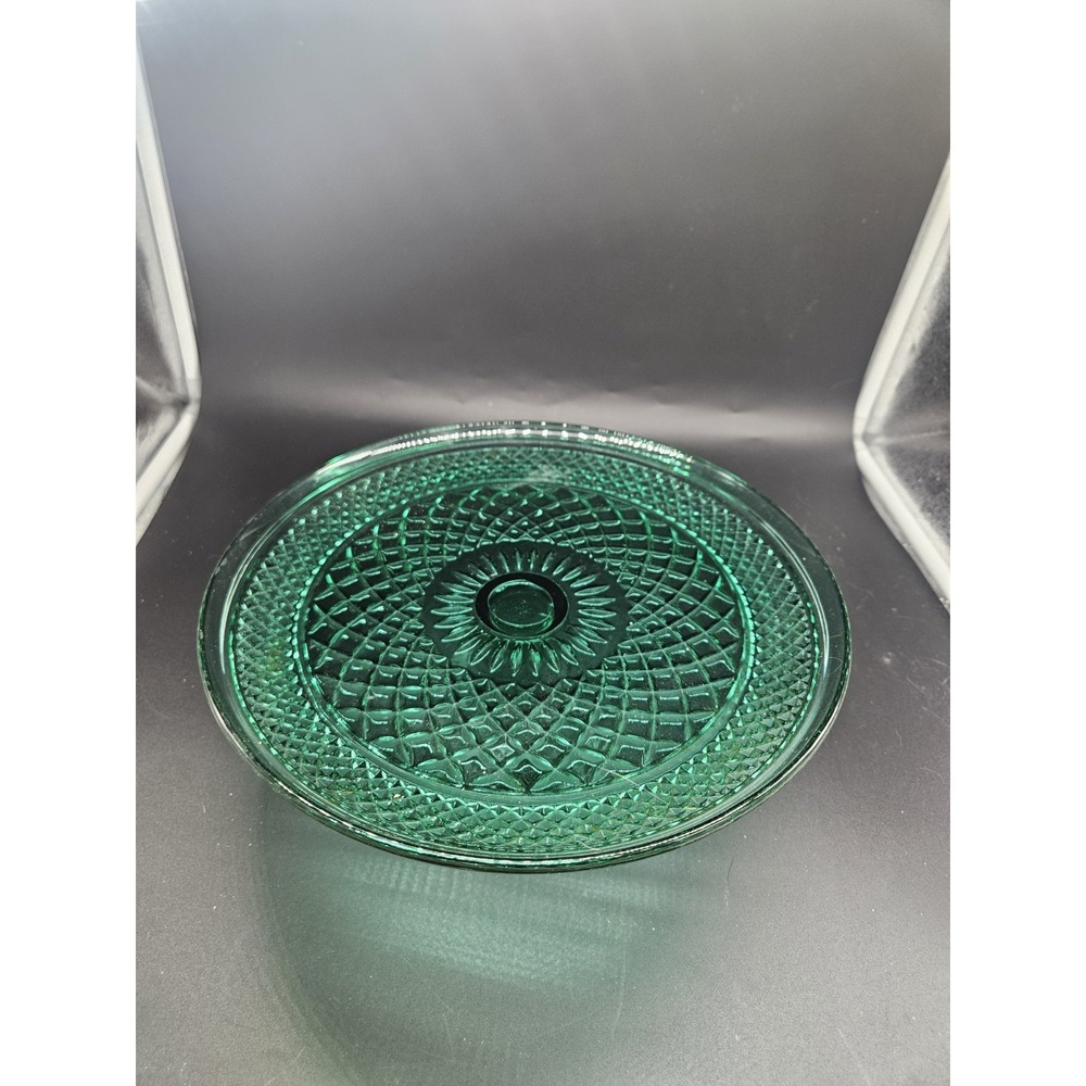 WEXFORD EMERALD GREEN PEDESTAL FOOTED CAKE‎ PLATTER, ANCHOR HOCKING